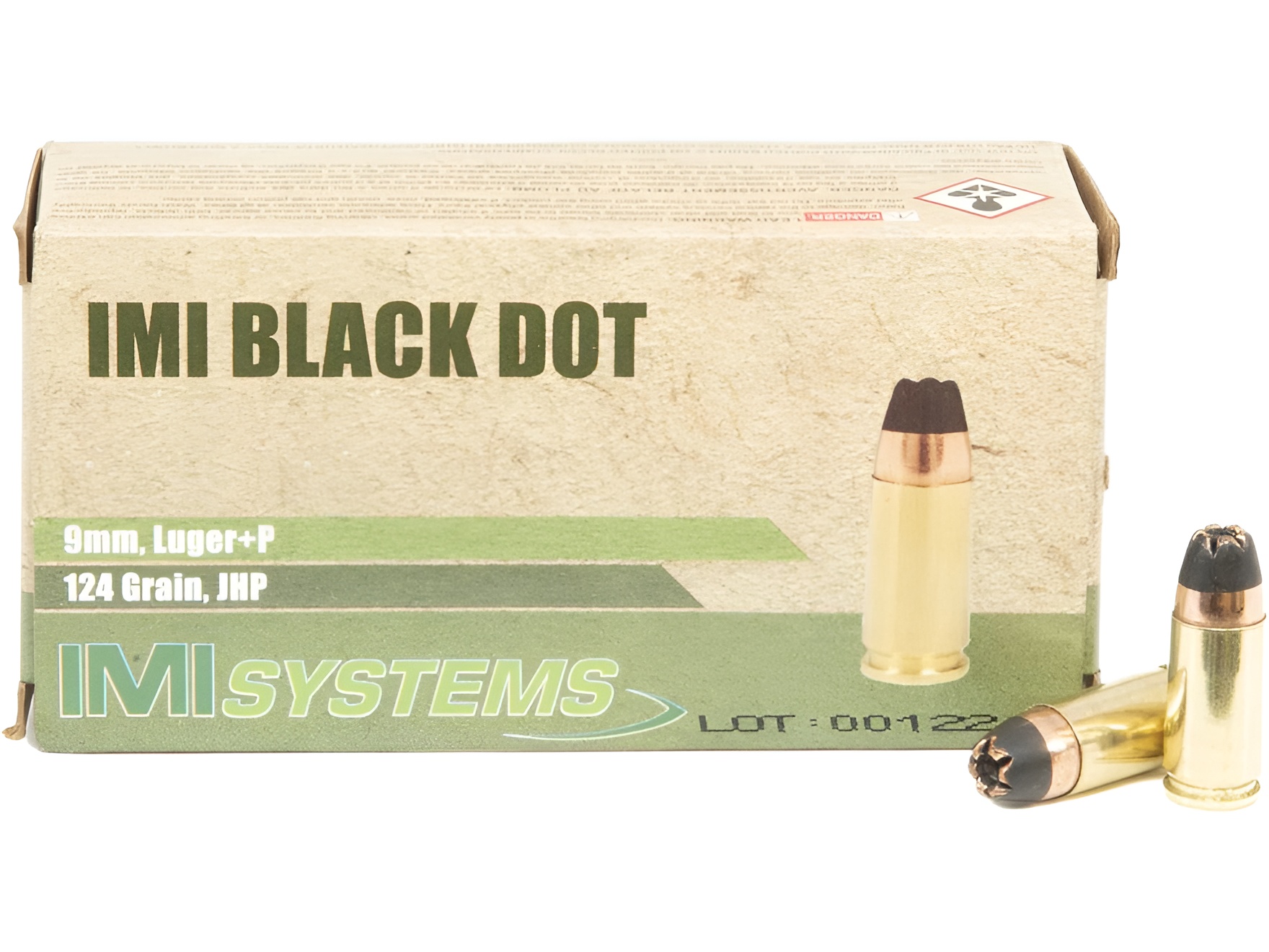 IMI Ammunition 9mm Luger +P 124 Grain Black Dot Jacketed Hollow Point