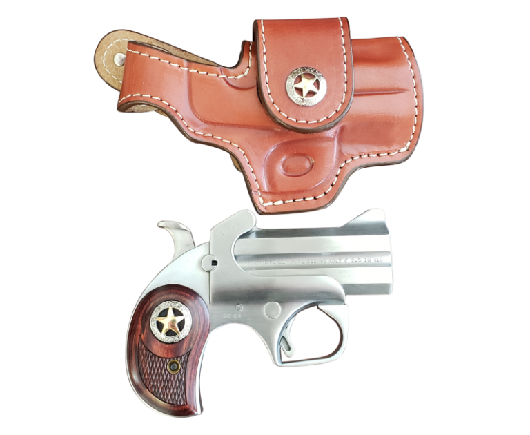 Bond Arms Rustic Defender Stainless .45 LC 3″ Barrel 2-Rounds Holster Package